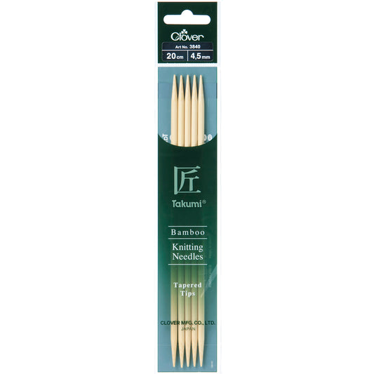 Clover Knitting Pins: Double-Ended: Set of 5: Takumi Bamboo: 20cm x 4.5mm