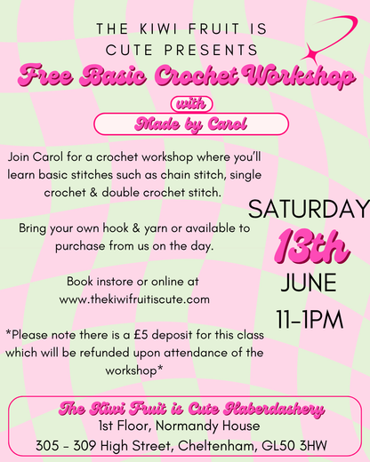 Free crochet class with Carol (£5 refundable booking deposit)