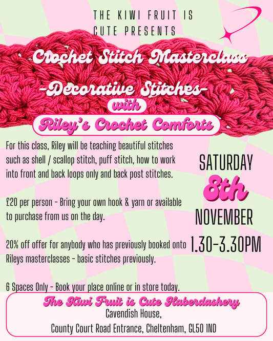Crochet Stitch Masterclass - Decorative Stitches - 8/11/2025 1.30-3.30pm