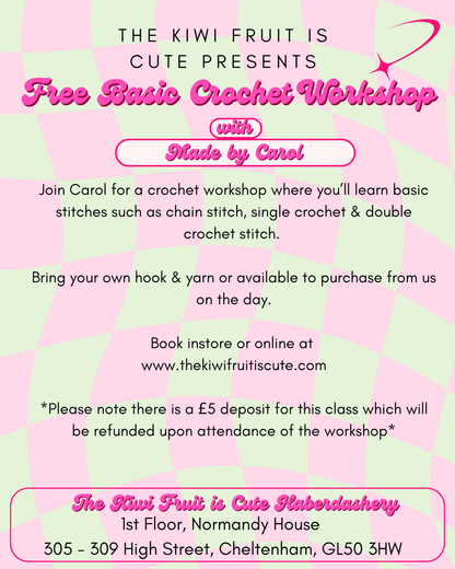 Free crochet class with Carol (£5 refundable booking deposit)