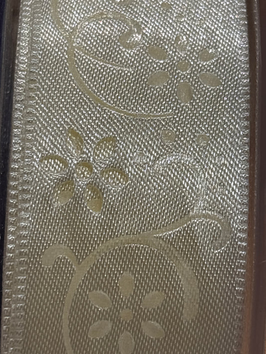 25mm Embossed Ribbon - Floral Ivory (Price per 25cm)