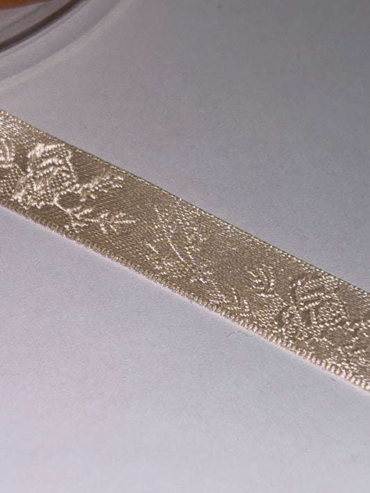 10mm Peach Jacquard Floral Ribbon - (Price per 25cm)