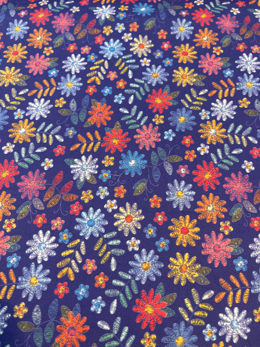 London Big Floral Cotton Lawn Fabric (Price Per 25cm)
