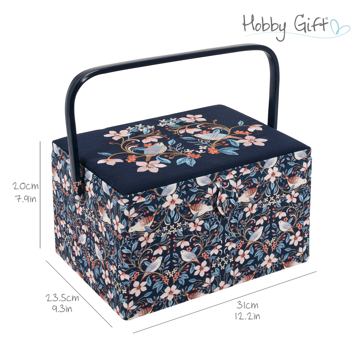 Hobby Gift Embroidered Blossom Birds Large Sewing Box