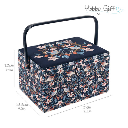 Hobby Gift Embroidered Blossom Birds Large Sewing Box
