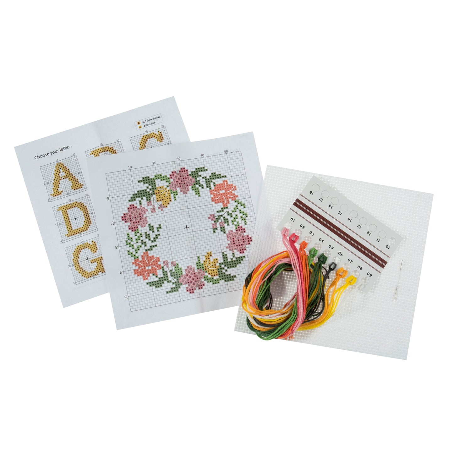 Trimits Cross Stitch Kit Floral Wreath Monogram