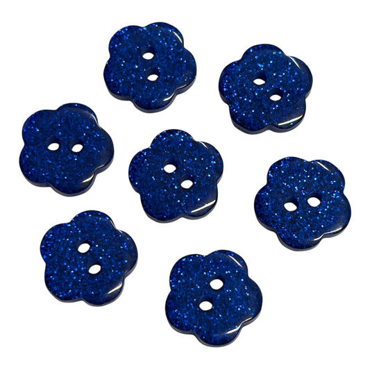 15mm Flower Royal Blue Glitter Two Hole Button