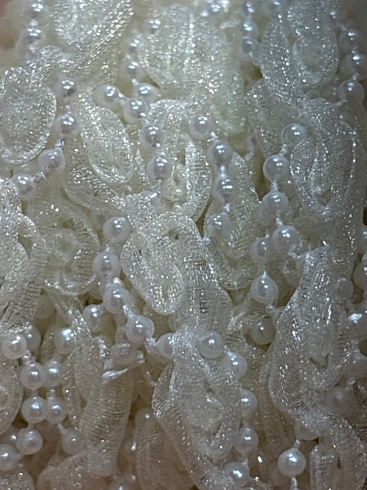 10mm Beaded Organza Braid - Ivory (Price per 25cm)