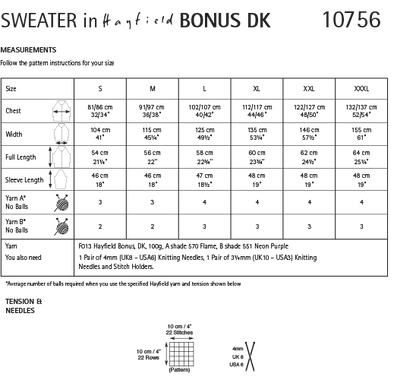 Hayfield Bonus Pulse Flash Sweater DK Knitting Pattern 10756
