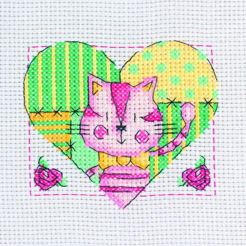 Cat in Heart Cross Stitch Mini Kit