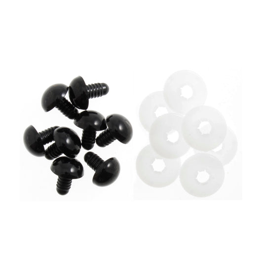 9mm Solid Black Plastic Toy Eye and Washer Pair