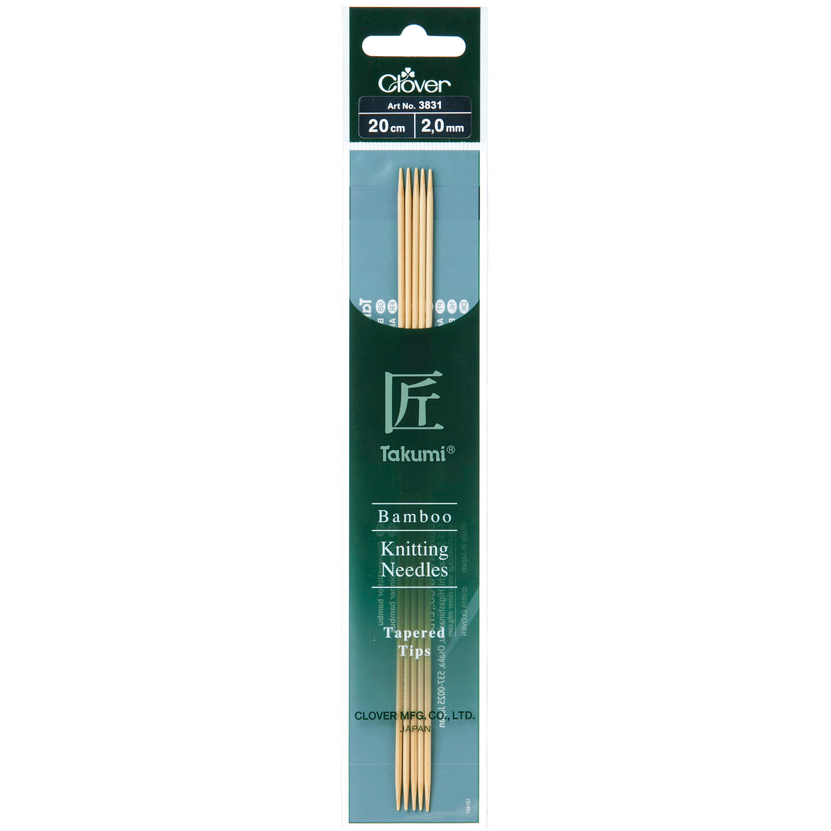 Clover Takumi Bamboo Double Pointed Knitting Needles 20cm (Various Sizes)