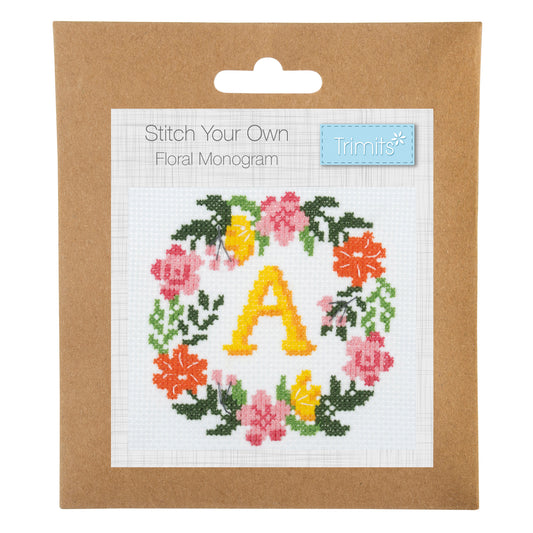 Trimits Cross Stitch Kit Floral Wreath Monogram
