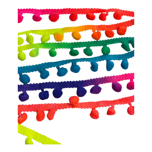 10mm Neon Multi-Colour Bobble Trim (Price per 25cm)