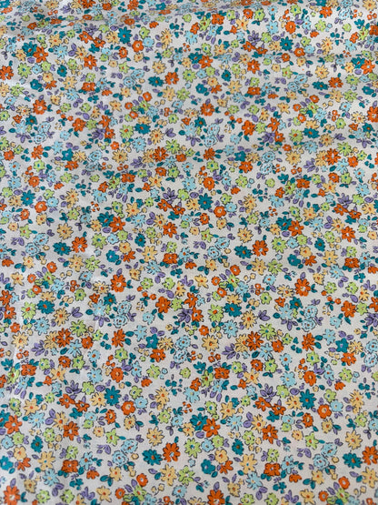 Ditsy Floral Orange and Green 100% Cotton Fabric (Price per 25cm)