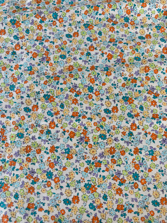 Ditsy Floral Orange and Green 100% Cotton Fabric (Price per 25cm)
