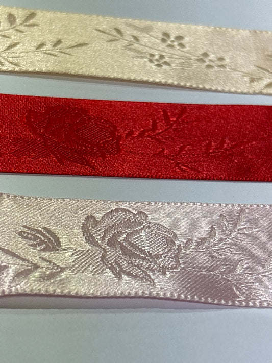 25mm Jacquard Satin Ribbon - 3 Colours Available (Price per 25cm)