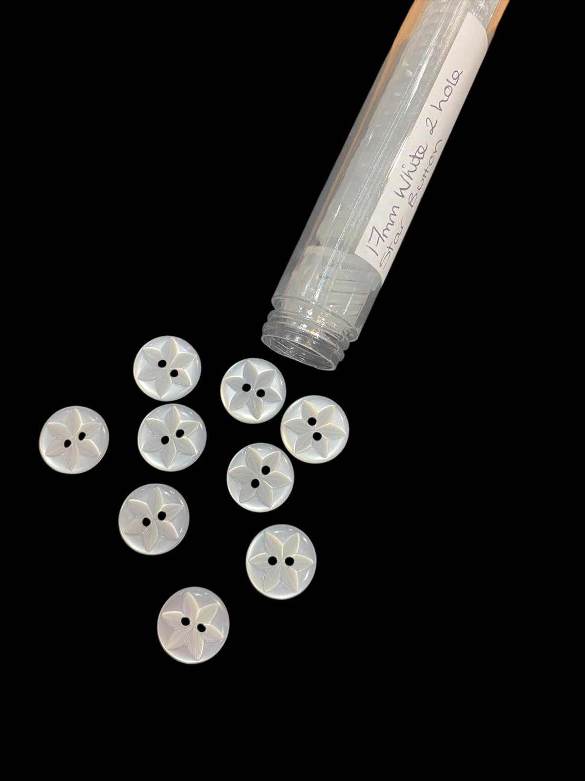 17mm White 2 Hole Star Button