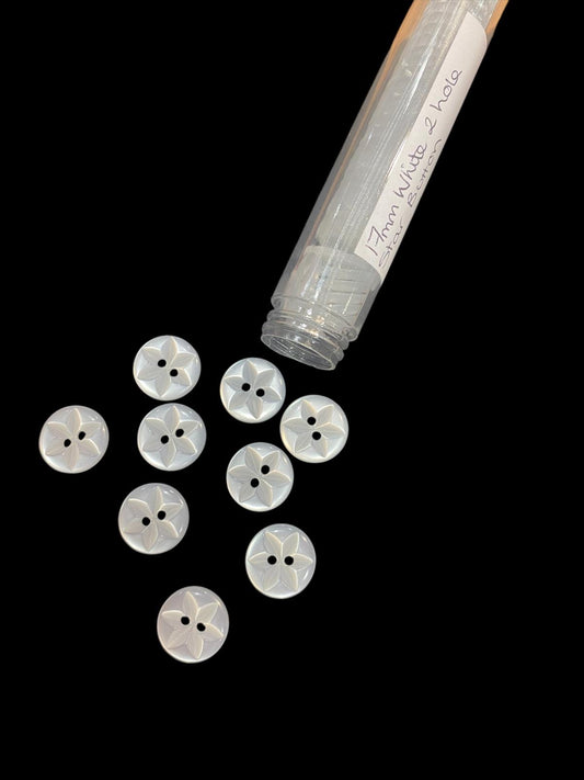 17mm White 2 Hole Star Button