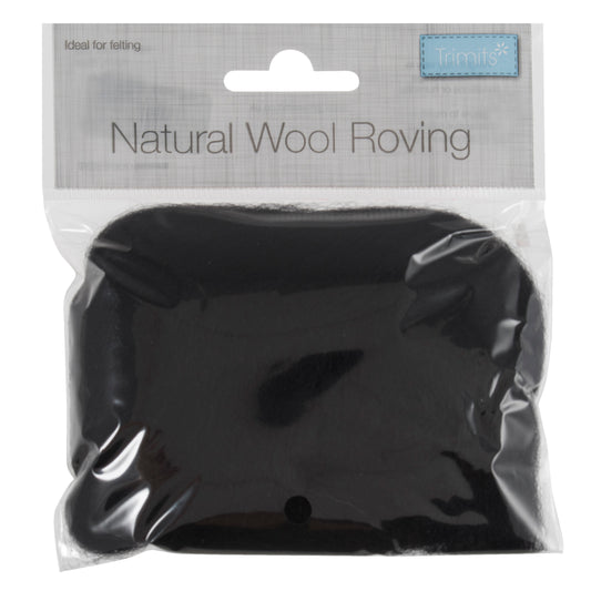 10g Natural Wool Roving - Black