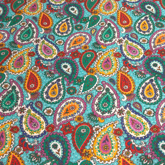 Blue Paisley Needlecord Fabric (Price Per 25cm)