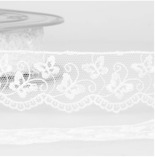 Stephanoise Butterfly Embroidered Tulle - White & Ivory (Price per 25cm)