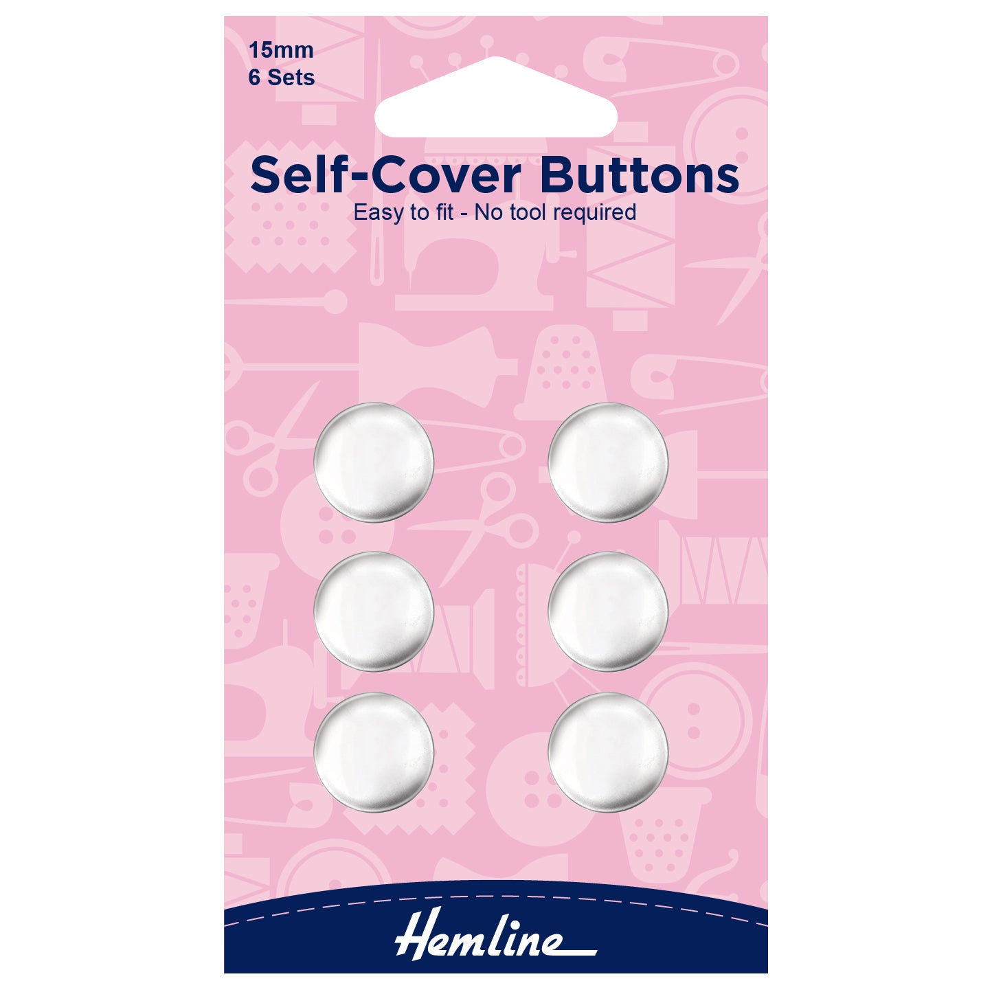 Hemline 15mm Self Cover Buttons - Nylon & Metal Top