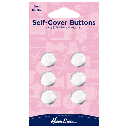 Hemline 15mm Self Cover Buttons - Nylon & Metal Top
