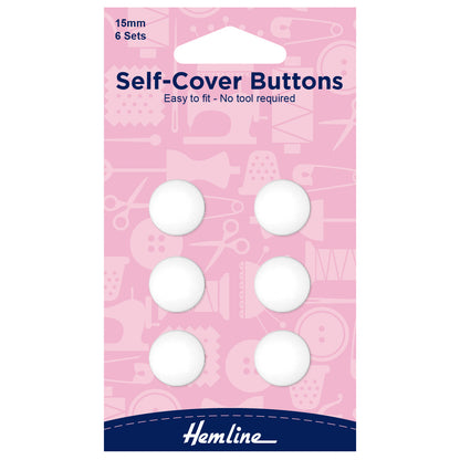 Hemline 15mm Self Cover Buttons - Nylon & Metal Top