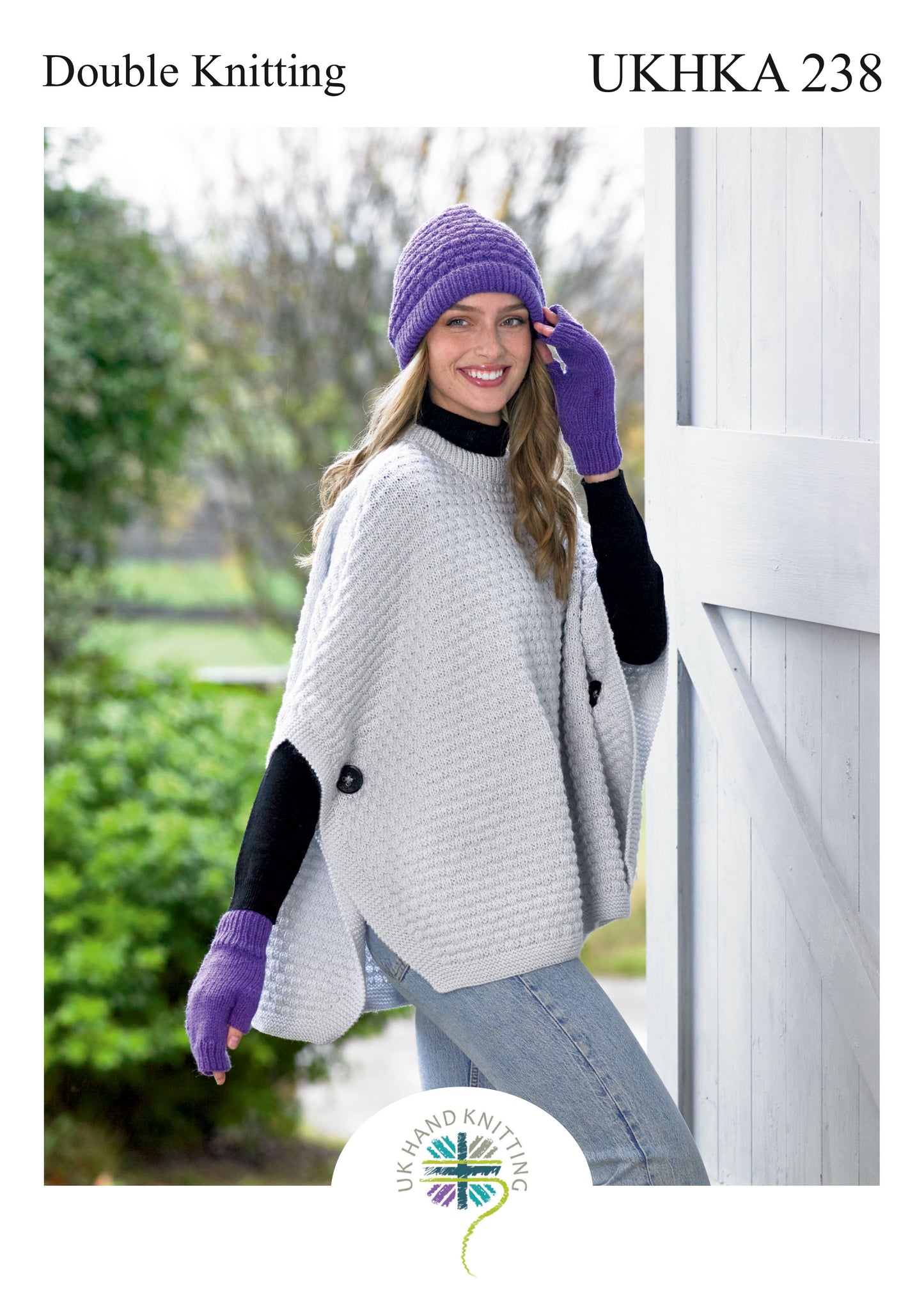 DK Knitting Pattern - Hat, Gloves and Poncho - UKHKA\238