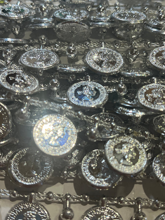 Silver Coin Beaded Trim (Price Per Metre)
