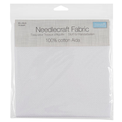 Trimits Needlecraft Fabric - 100% Cotton Aida 14 count (White)