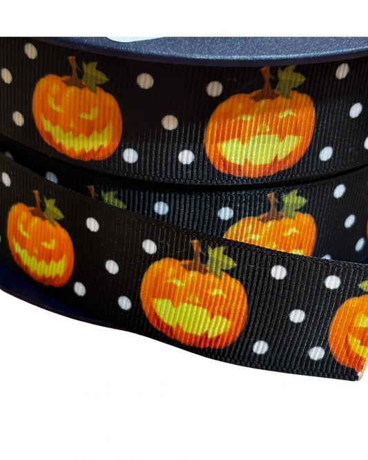 25mm Grossgrain Ribbon - Halloween Pumpkin (Price per 25cm)