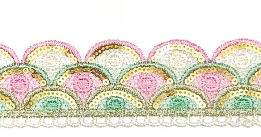 45mm Guippure Lace - Pink / Green / Ivory (Price per 25cm)