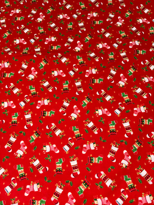 Christmas Stockings Cotton Fabric (Price Per 25cm)
