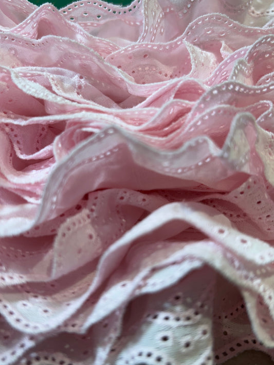 34mm 3 Hole Broderie Anglaise Trim - Light Pink (Price Per Metre)