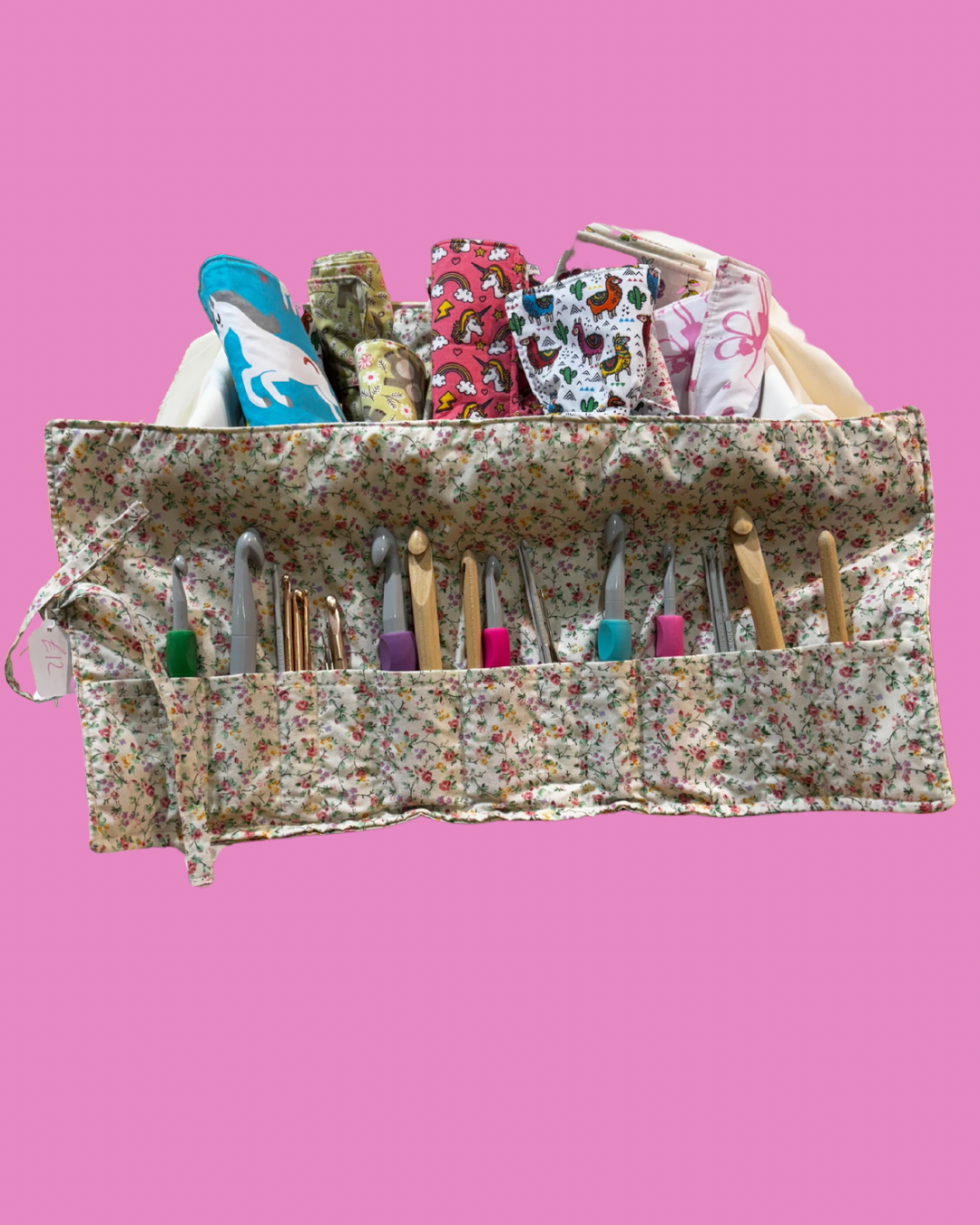 Crochet Hook Holder Roll - Pink Ditsy