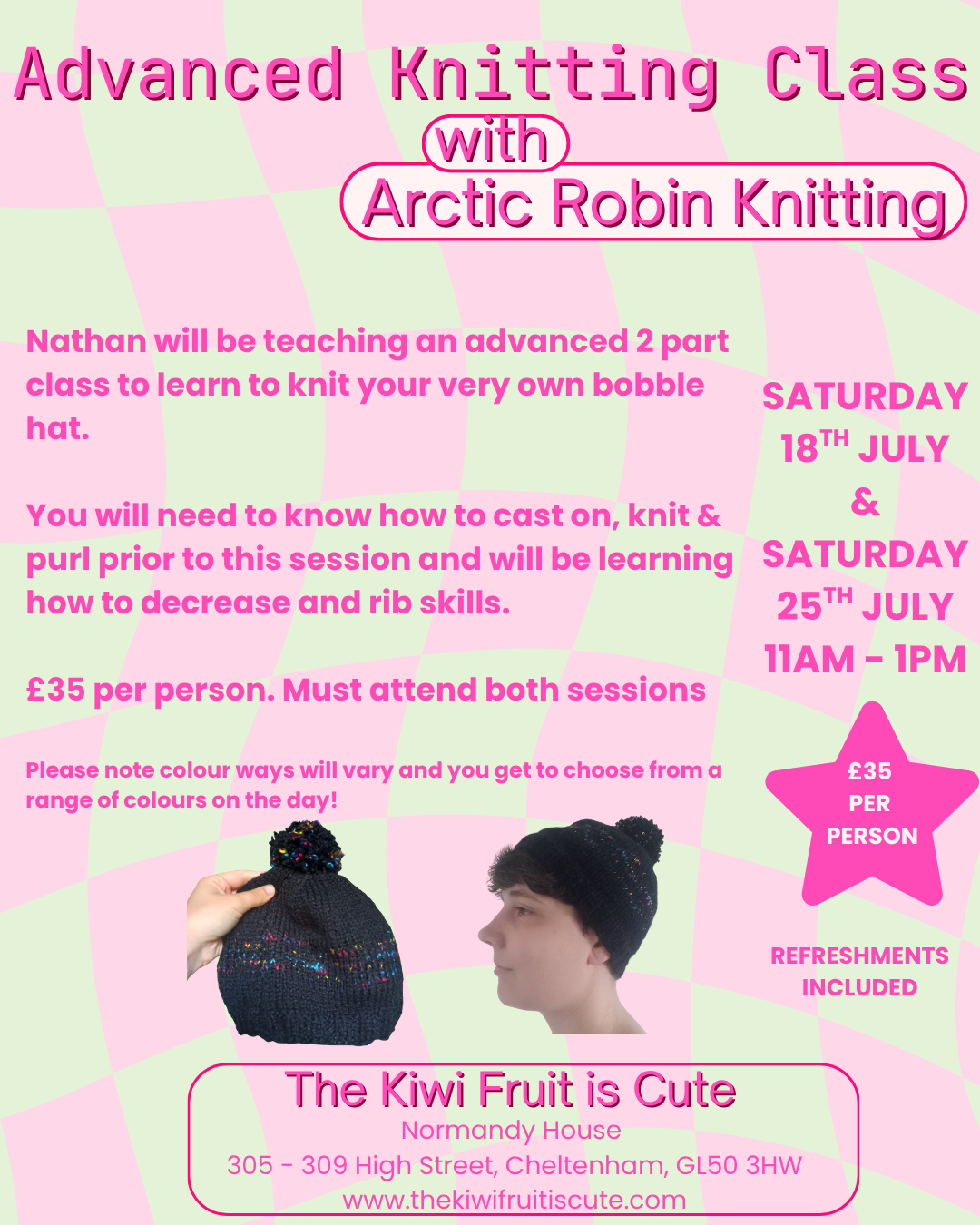 Advanced Knitting Class - Bobble Hat 18/07/2026 & 25/07/2026