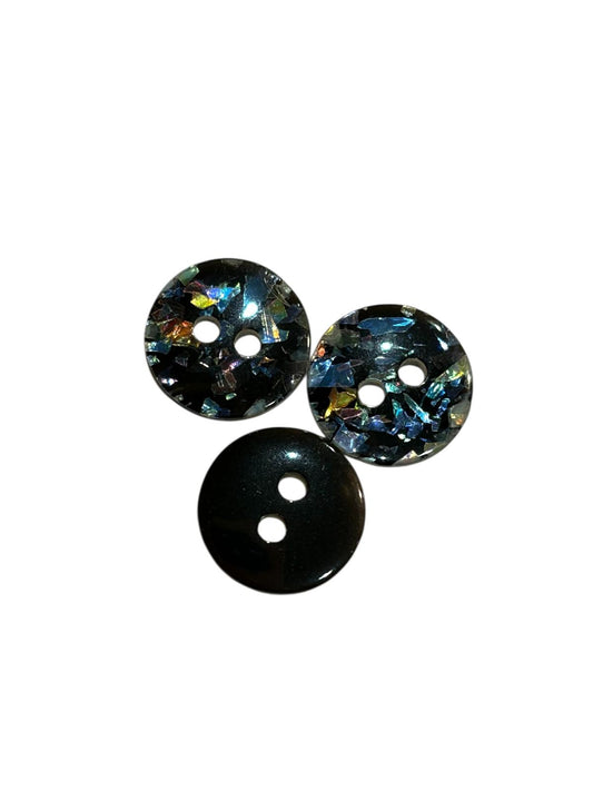 11mm Black Glitter Shard 2 Hole Button