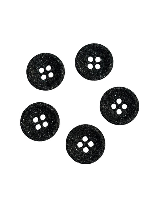 15mm Black Glittered 4 Hole Button