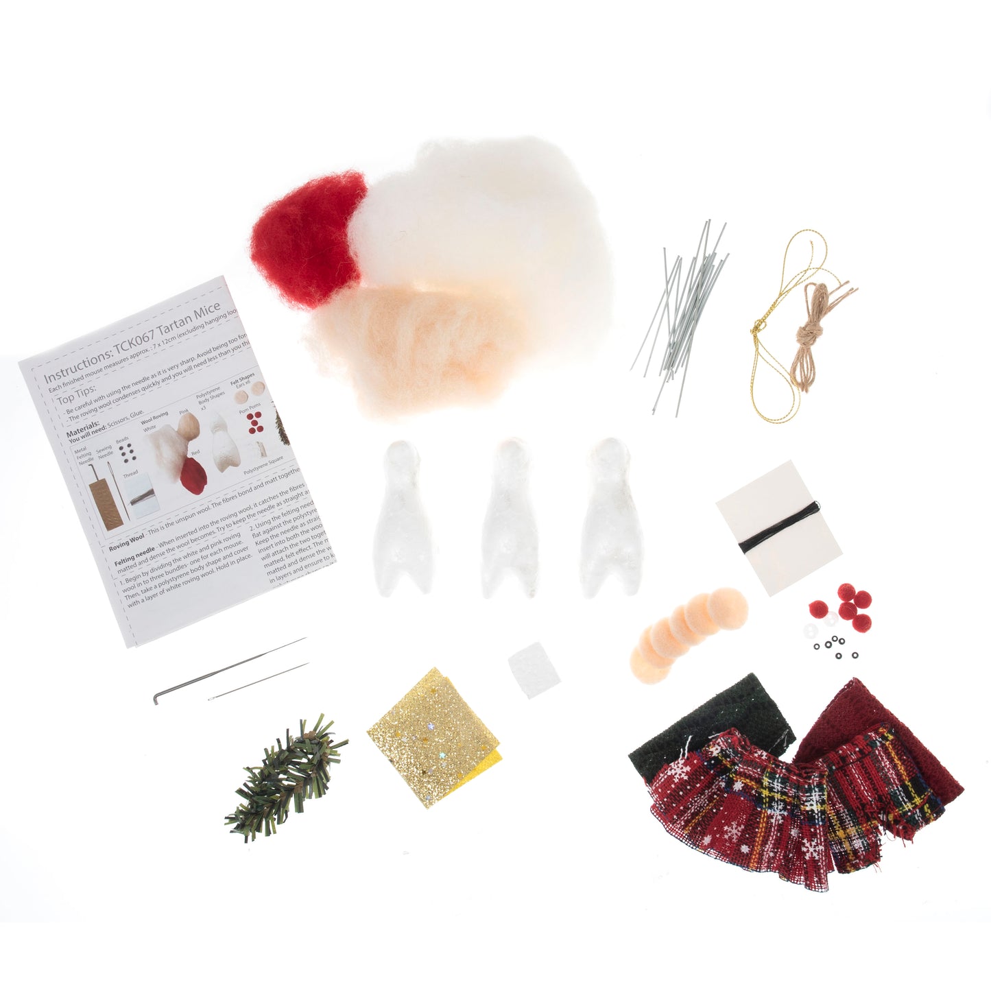 Needle Felting Kit - Trio Tartan Mice