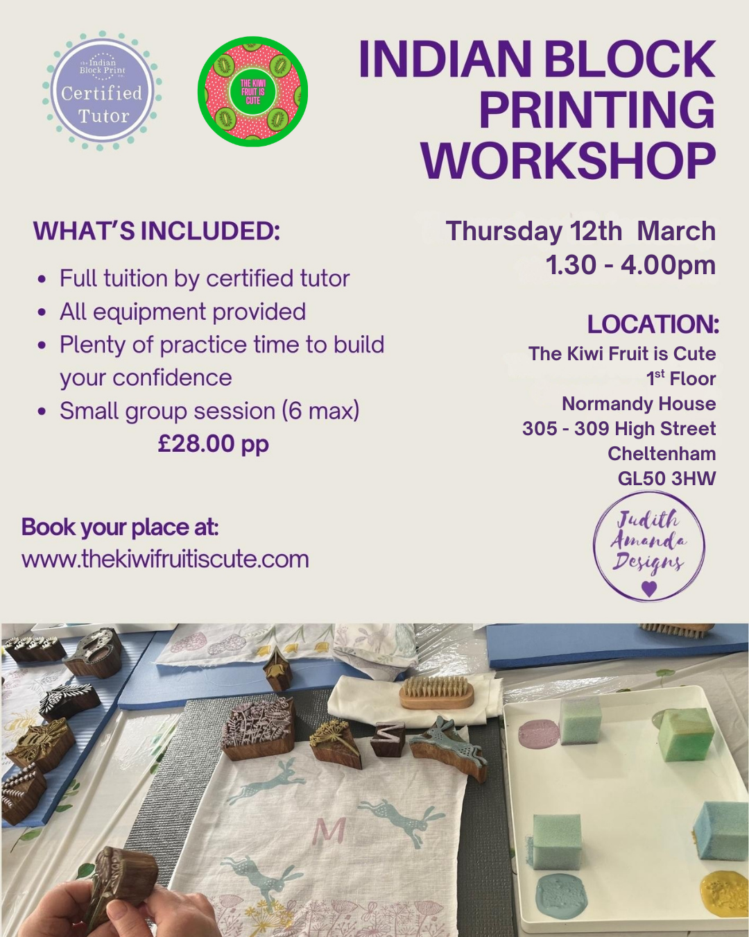 Indian Block Printing Workshop 12/03/2026 - 1.30 - 4pm