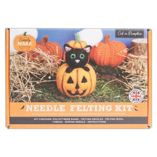 Needle Felting Kit - Halloween Cat in Pumpkin